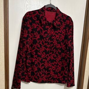RedBlack Floral Scroll Blazer Jacket Elegant Button Front Whimsigoth Vampirecore